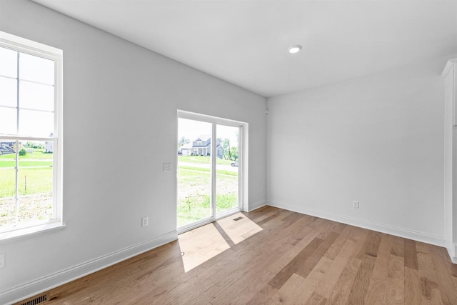 empty room featuring light wood-type flooring and plenty of natural light