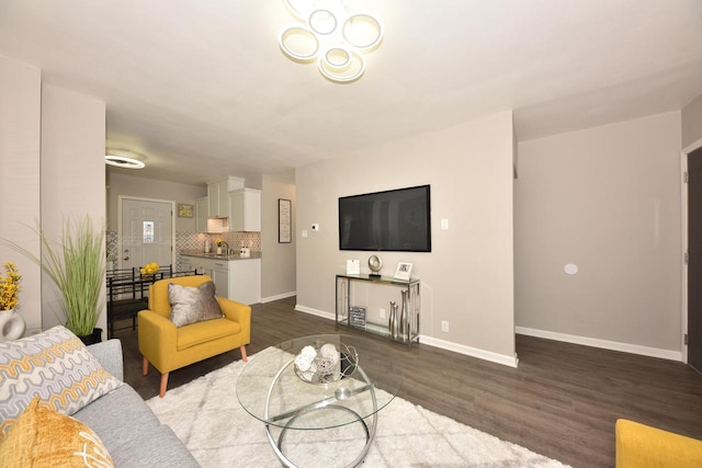 living room with dark hardwood / wood-style floors