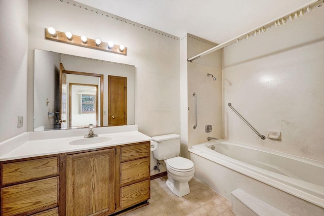 full bathroom featuring toilet, shower / bathtub combination, and vanity