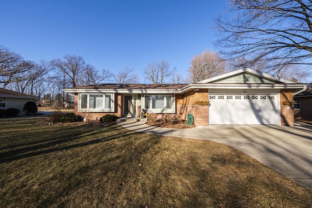 ranch-style house with a front yard and a garage