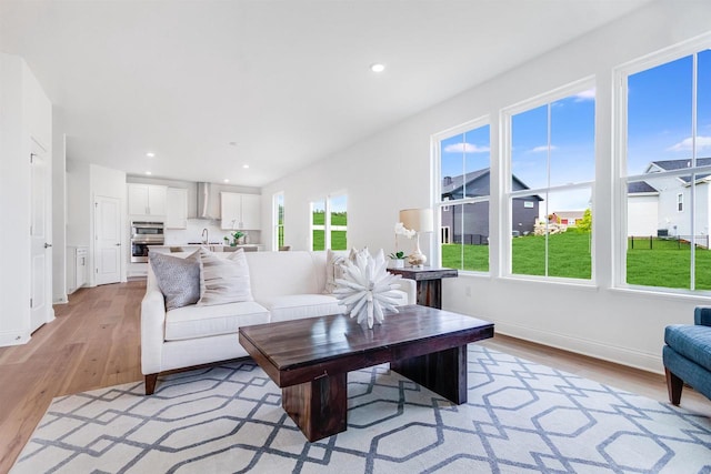 living room featuring light wood-type flooring