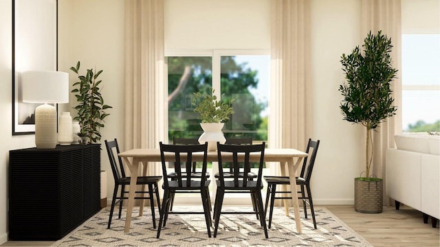 dining area with light hardwood / wood-style floors and a healthy amount of sunlight