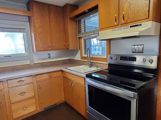 kitchen featuring sink and stainless steel electric stove