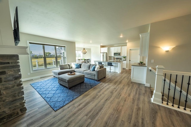 living room with hardwood / wood-style flooring