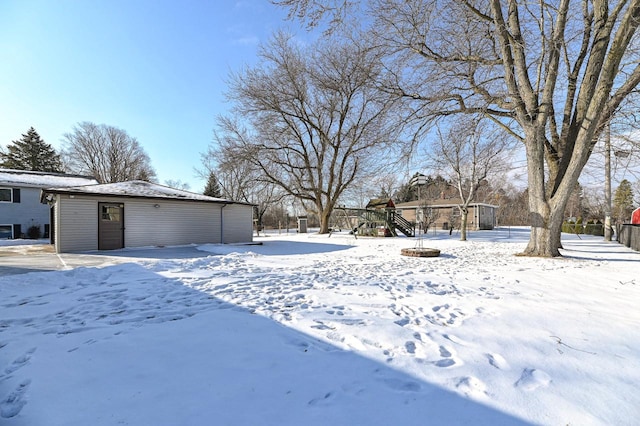 view of yard covered in snow