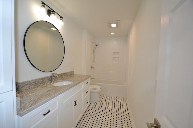 full bathroom with toilet, vanity, and shower / bathing tub combination