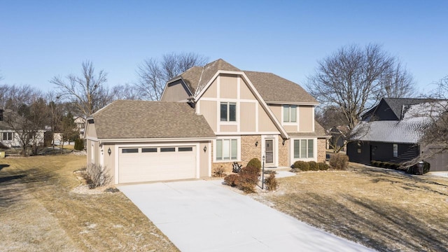 tudor-style house with a garage