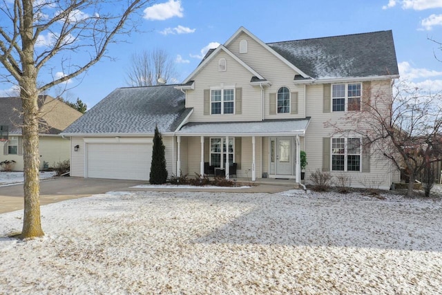 view of front of house featuring a porch and a garage