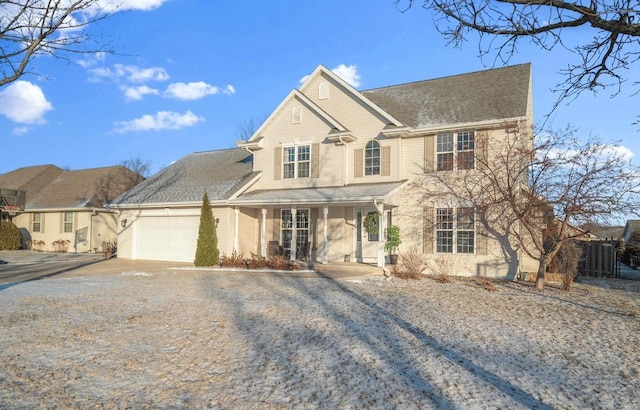 view of front facade featuring a garage and a porch