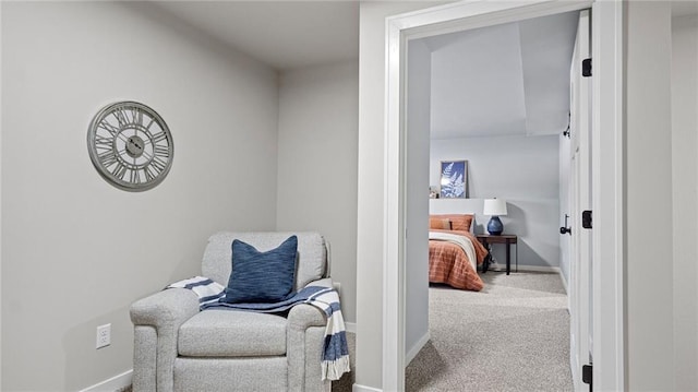 living area with carpet flooring