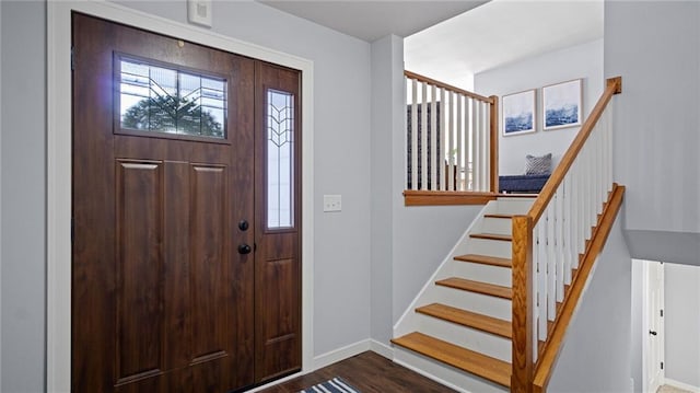 foyer entrance featuring dark wood-type flooring