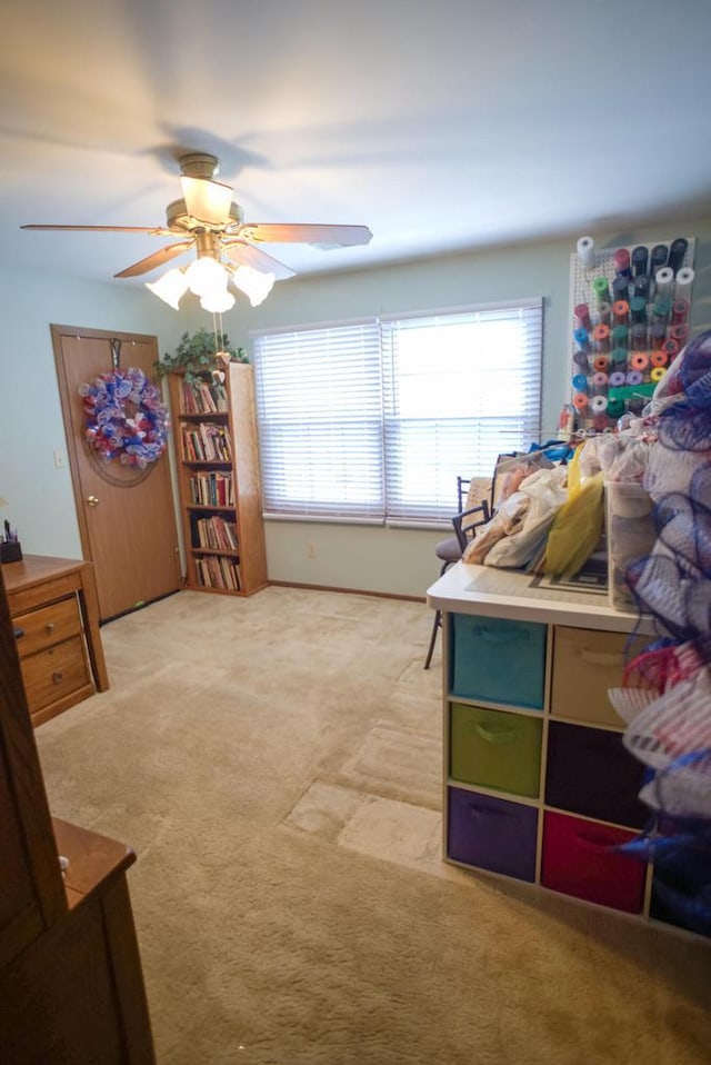 bedroom with carpet flooring and ceiling fan