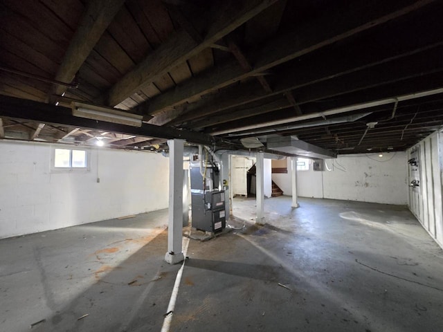 basement with heating unit