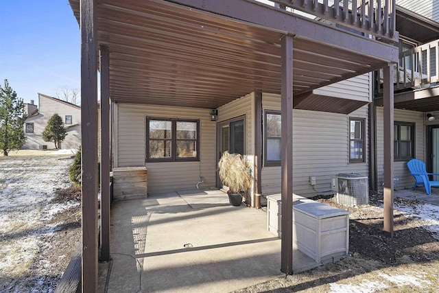 view of patio / terrace featuring a balcony and central air condition unit