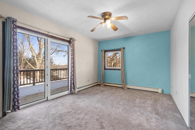 spare room featuring carpet flooring, ceiling fan, and a healthy amount of sunlight