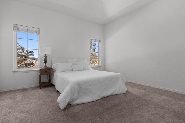 carpeted bedroom featuring multiple windows