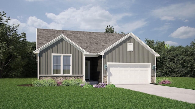 view of front of house with a front lawn and a garage