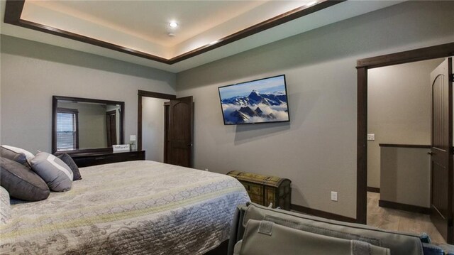 E5695 510th Ave, Menomonie, WI 54751 - bedroom featuring a raised ceiling and light wood-type flooring