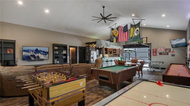 E5695 510th Ave, Menomonie, WI 54751 - recreation room with pool table, ceiling fan, and vaulted ceiling