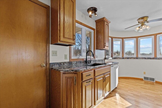 N4621 Lake Dr, Hustisford, WI 53034 - kitchen with ceiling fan, dishwasher, plenty of natural light, and sink