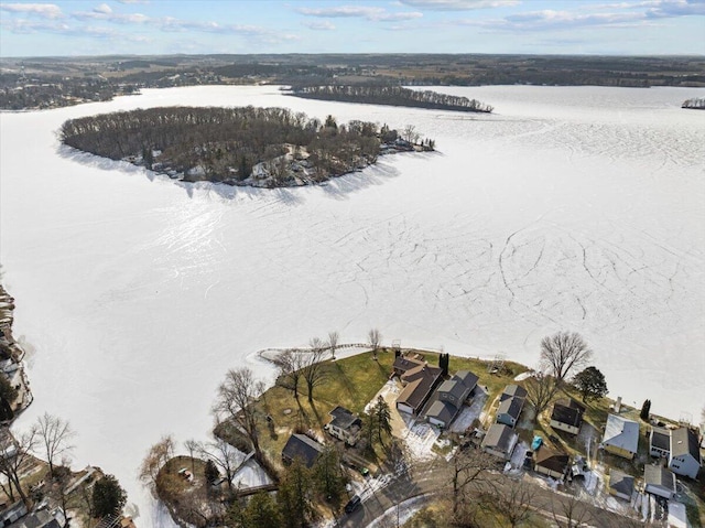 N4621 Lake Dr, Hustisford, WI 53034 - snowy aerial view featuring a water view