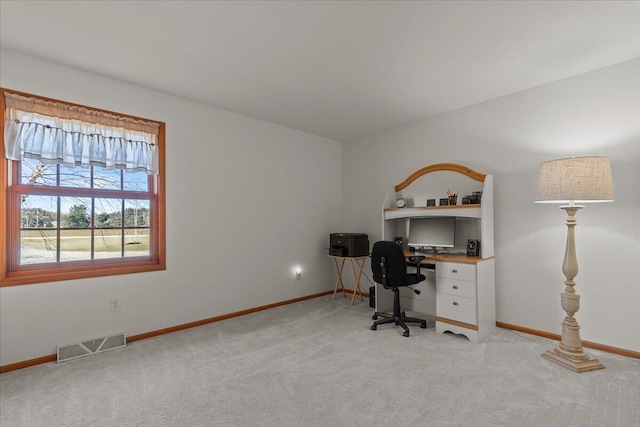 office space featuring light colored carpet