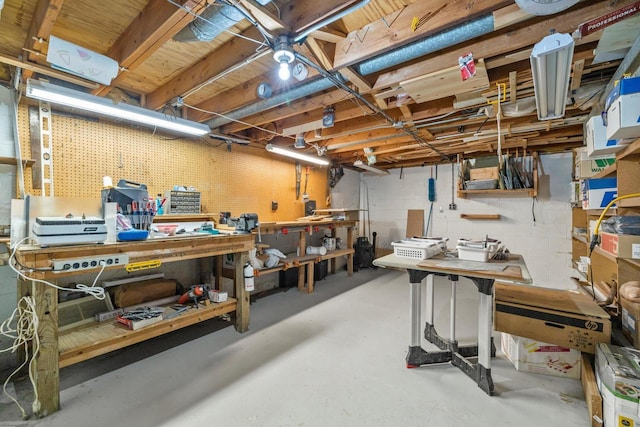 basement featuring a workshop area