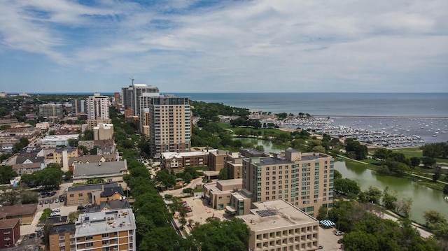 bird's eye view featuring a water view