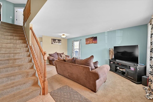 living room with light carpet