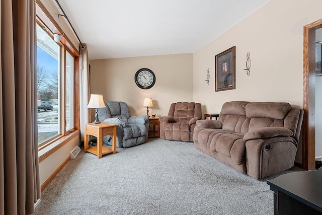 living room with carpet and a healthy amount of sunlight