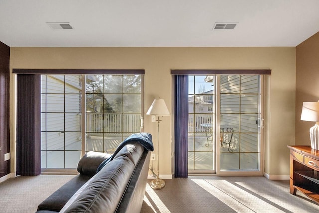 living room featuring light colored carpet