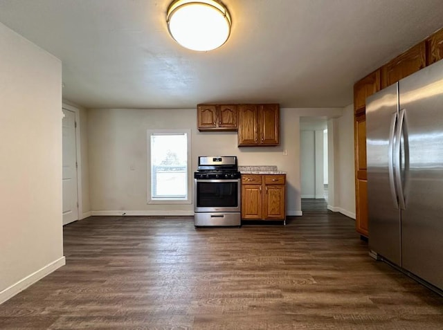 kitchen with dark wood-type flooring and stainless steel appliances