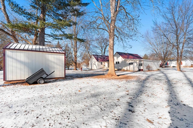 exterior space featuring a storage shed