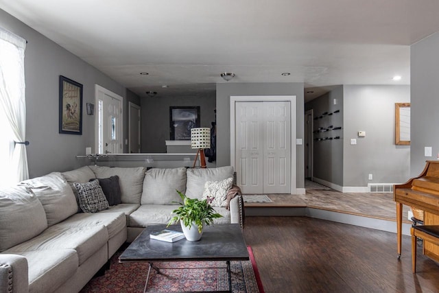 living room with hardwood / wood-style floors