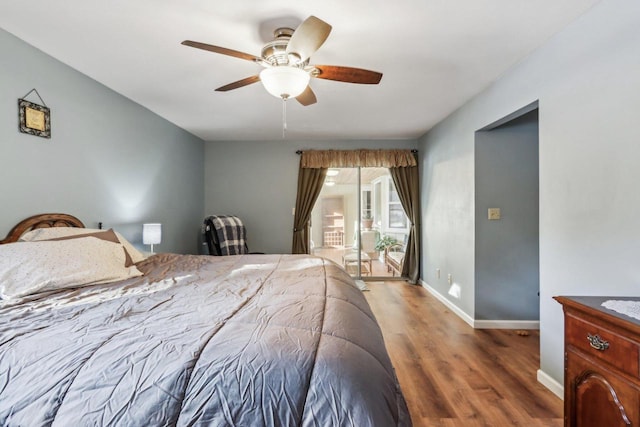 bedroom featuring ceiling fan and hardwood / wood-style floors