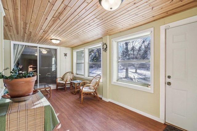 sunroom with wooden ceiling