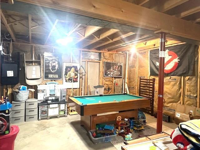 playroom featuring pool table and concrete flooring