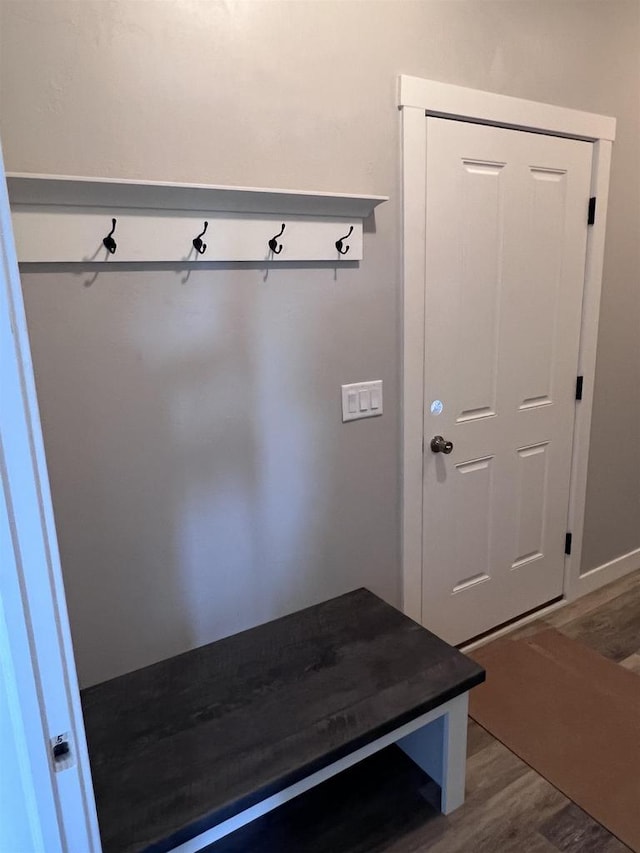 mudroom with wood-type flooring