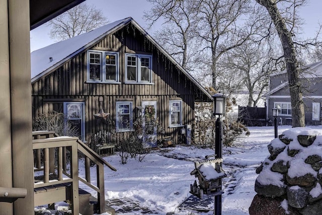 view of snow covered exterior