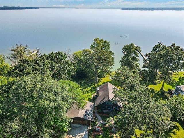 aerial view featuring a water view