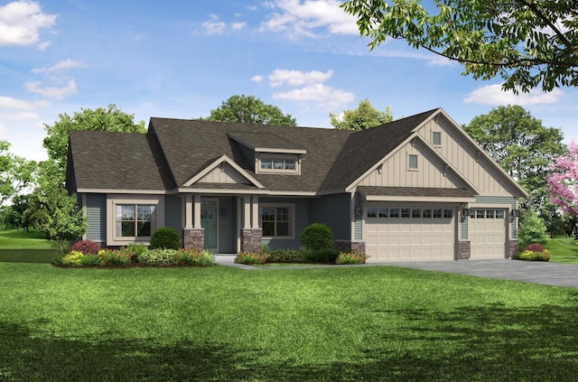 craftsman house featuring a garage and a front yard