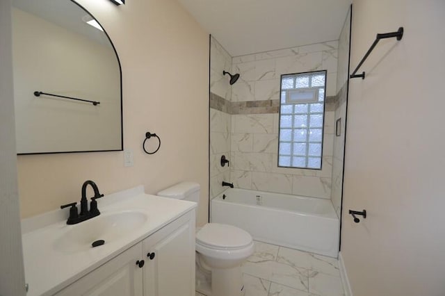 full bathroom with toilet, vanity, and tiled shower / bath combo