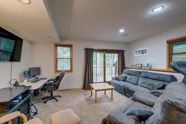 view of carpeted office space