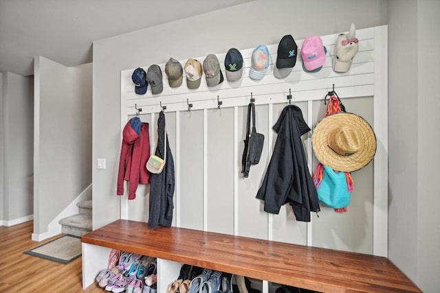 mudroom with hardwood / wood-style flooring