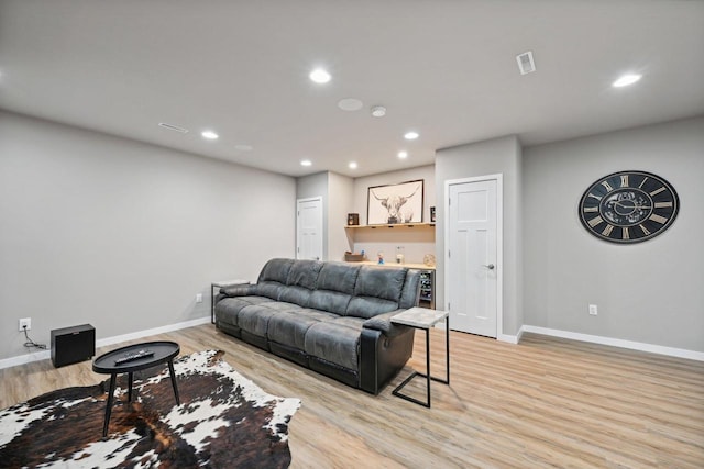 living room with light wood-type flooring