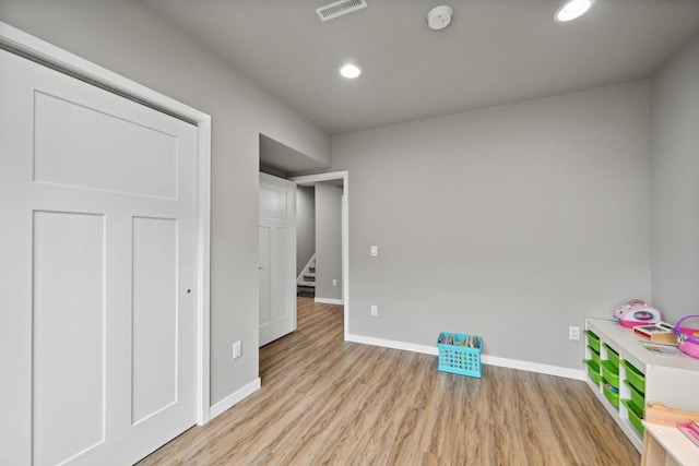 interior space with light hardwood / wood-style flooring