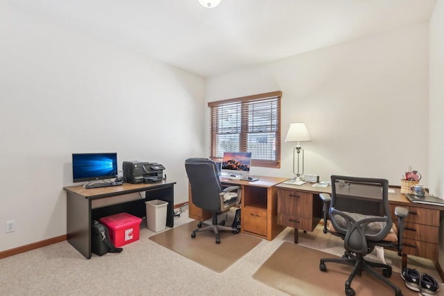 home office with light colored carpet