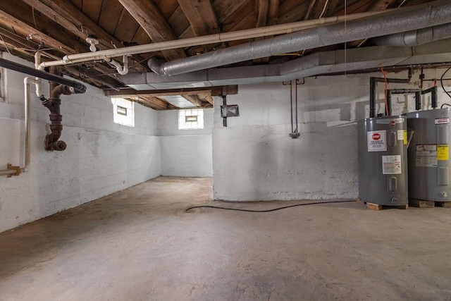 basement featuring water heater