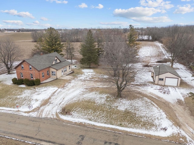 snowy aerial view with a rural view