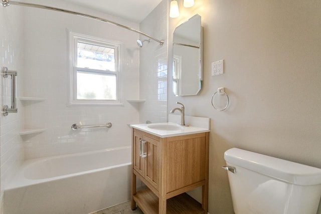 full bathroom with toilet, vanity, and shower / bathing tub combination